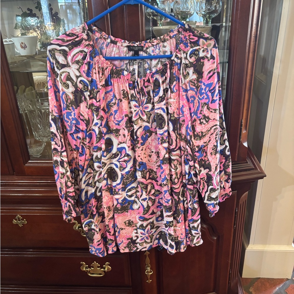 Talbots Pink and Blue Abstract Blouse
